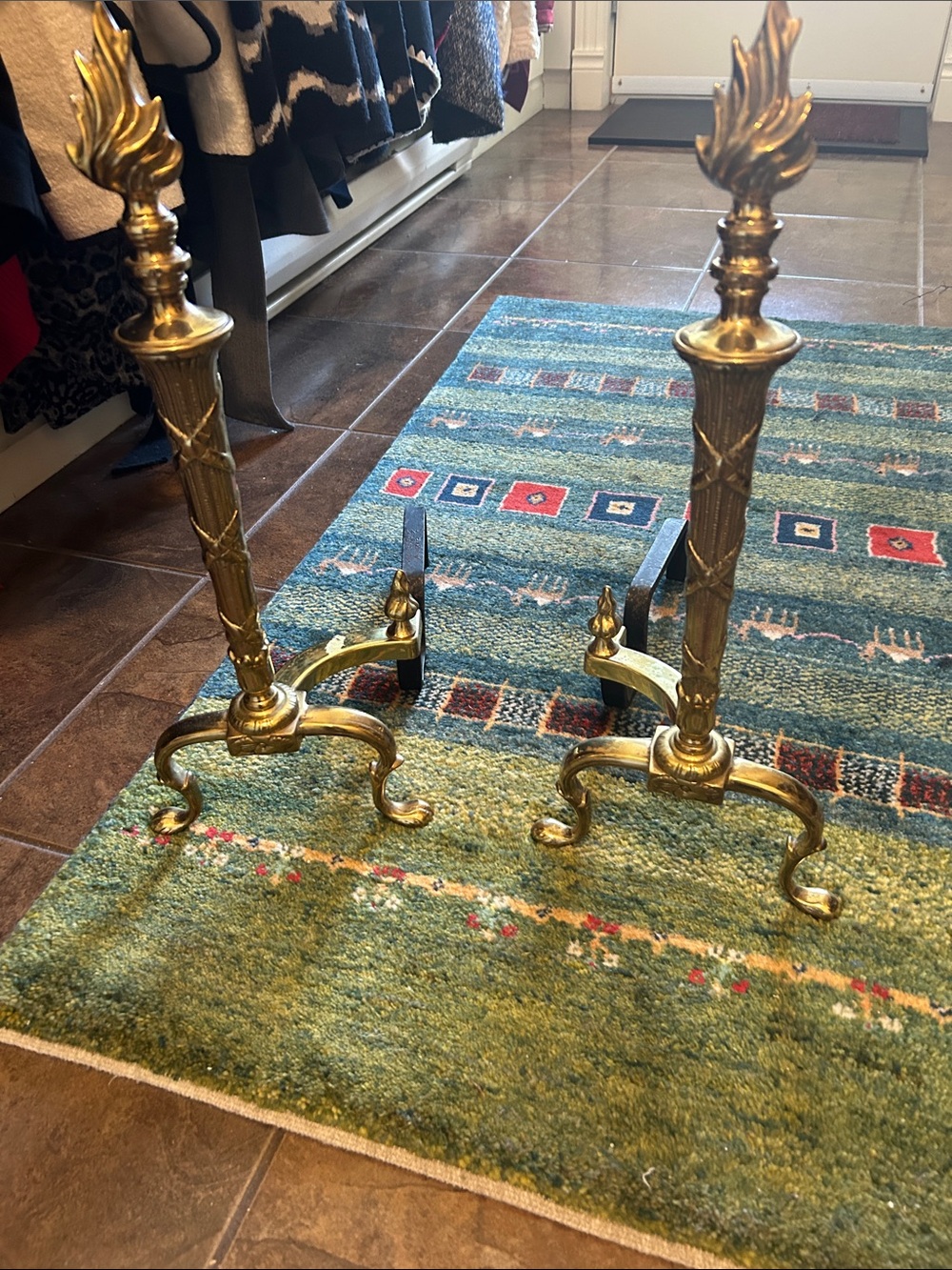 Brass Fireplace Andirons - Gold Finish